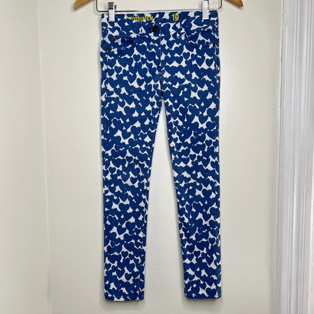 Kids Crewcuts Toothpick Skinny Jeans Heart Print Size 10 Blue White Valentine’s